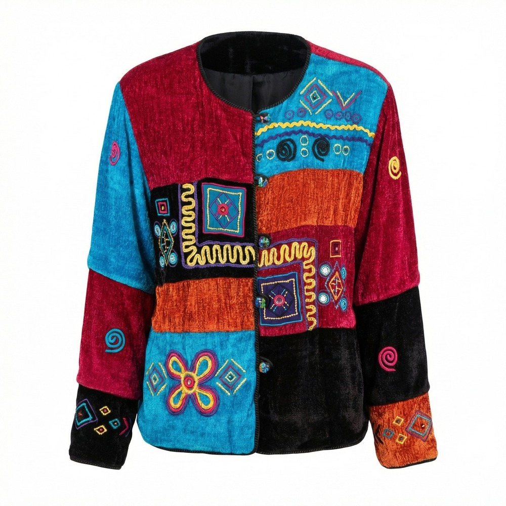 Vintage Allure Jacket Women XL‎ Multicolor Art to Wear Embroidered Chenille Boho